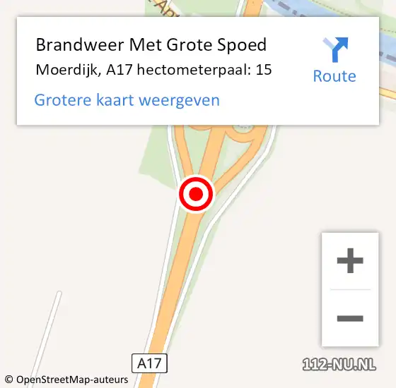 Locatie op kaart van de 112 melding: Brandweer Met Grote Spoed Naar Moerdijk, A17 hectometerpaal: 15 op 28 juli 2021 13:50