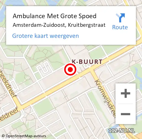 Locatie op kaart van de 112 melding: Ambulance Met Grote Spoed Naar Amsterdam-Zuidoost, Kruitbergstraat op 28 juli 2021 15:03