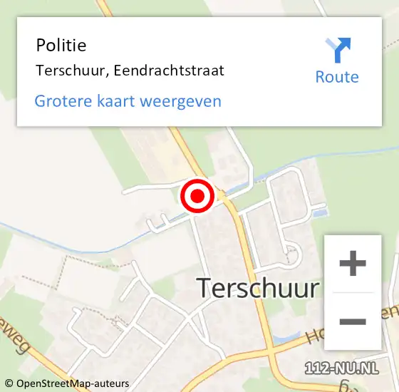 Locatie op kaart van de 112 melding: Politie Terschuur, Eendrachtstraat op 28 juli 2021 15:35