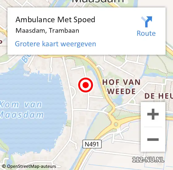Locatie op kaart van de 112 melding: Ambulance Met Spoed Naar Maasdam, Trambaan op 28 juli 2021 15:42