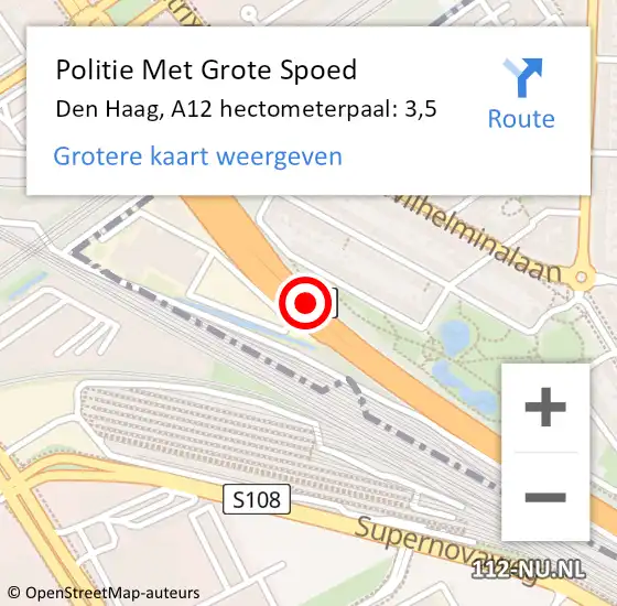 Locatie op kaart van de 112 melding: Politie Met Grote Spoed Naar Den Haag, A12 hectometerpaal: 3,5 op 28 juli 2021 16:32