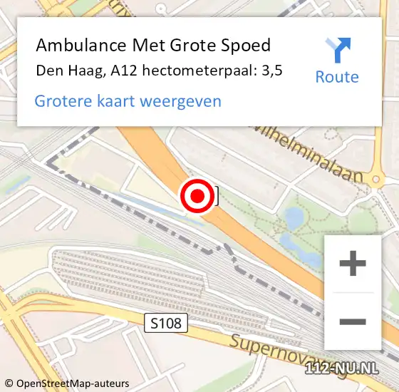 Locatie op kaart van de 112 melding: Ambulance Met Grote Spoed Naar Den Haag, A12 hectometerpaal: 3,5 op 28 juli 2021 16:38