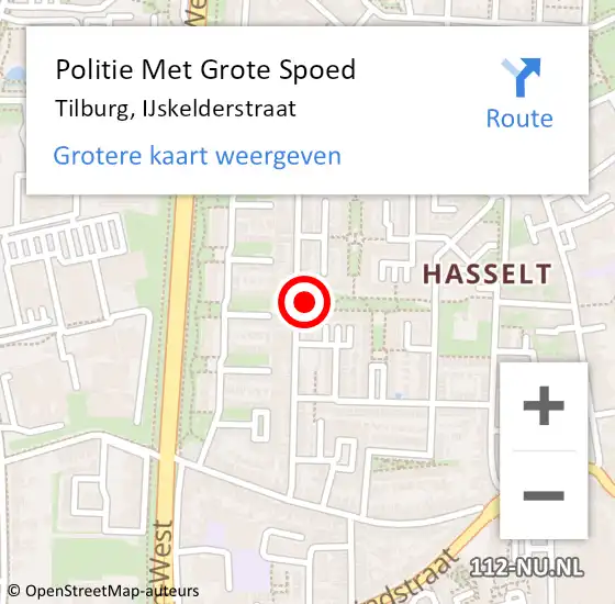 Locatie op kaart van de 112 melding: Politie Met Grote Spoed Naar Tilburg, IJskelderstraat op 28 juli 2021 16:53