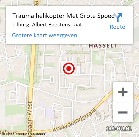 Locatie op kaart van de 112 melding: Trauma helikopter Met Grote Spoed Naar Tilburg, Albert Baestenstraat op 28 juli 2021 16:54