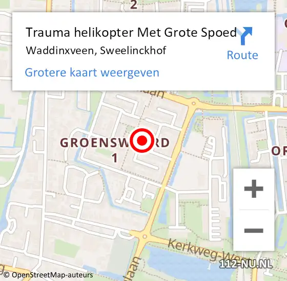 Locatie op kaart van de 112 melding: Trauma helikopter Met Grote Spoed Naar Waddinxveen, Sweelinckhof op 28 juli 2021 16:58