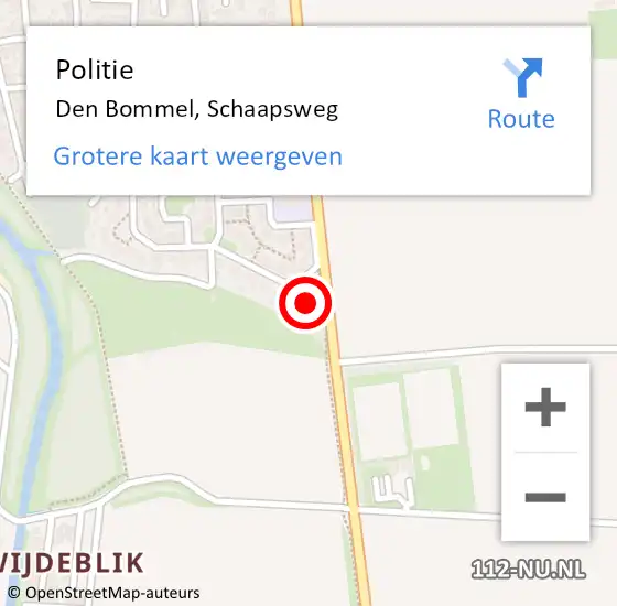 Locatie op kaart van de 112 melding: Politie Den Bommel, Schaapsweg op 28 juli 2021 17:23