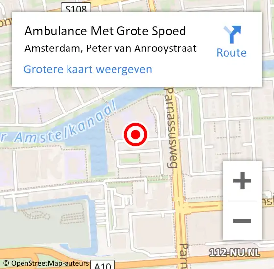 Locatie op kaart van de 112 melding: Ambulance Met Grote Spoed Naar Amsterdam, Peter van Anrooystraat op 28 juli 2021 17:23