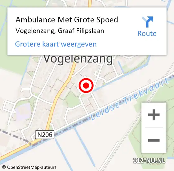 Locatie op kaart van de 112 melding: Ambulance Met Grote Spoed Naar Vogelenzang, Graaf Filipslaan op 28 juli 2021 17:36