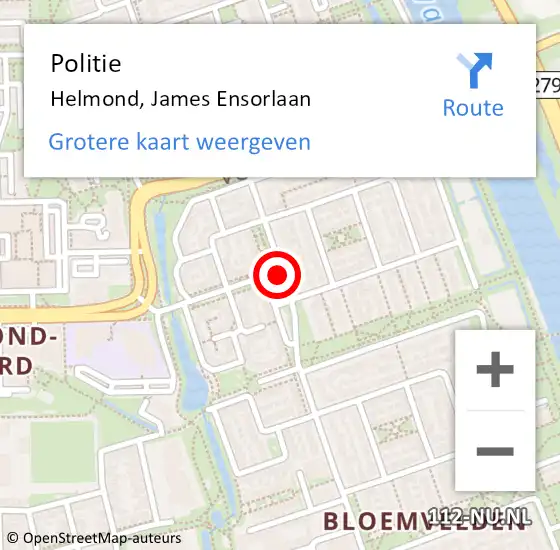 Locatie op kaart van de 112 melding: Politie Helmond, James Ensorlaan op 28 juli 2021 17:41