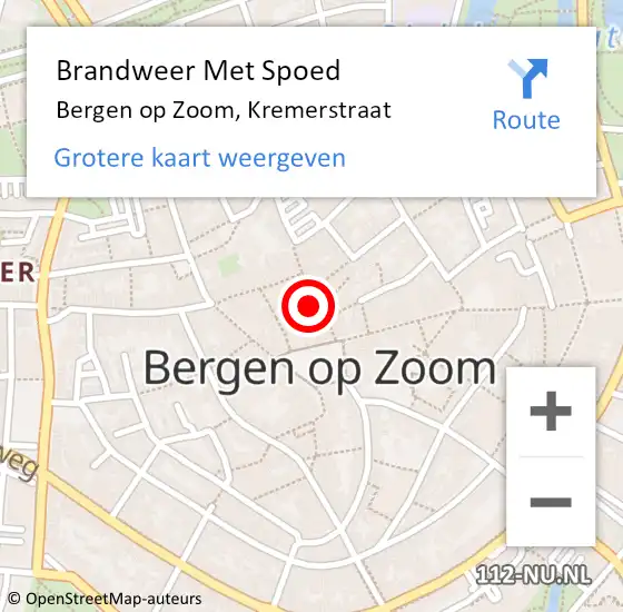 Locatie op kaart van de 112 melding: Brandweer Met Spoed Naar Bergen op Zoom, Kremerstraat op 28 juli 2021 17:45