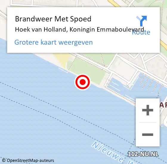 Locatie op kaart van de 112 melding: Brandweer Met Spoed Naar Hoek van Holland, Koningin Emmaboulevard op 28 juli 2021 17:54