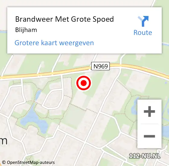 Locatie op kaart van de 112 melding: Brandweer Met Grote Spoed Naar Blijham op 28 juli 2021 18:02