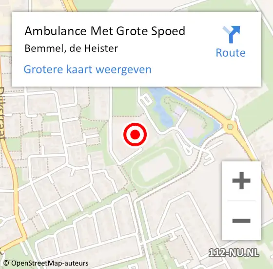 Locatie op kaart van de 112 melding: Ambulance Met Grote Spoed Naar Bemmel, de Heister op 28 juli 2021 18:02