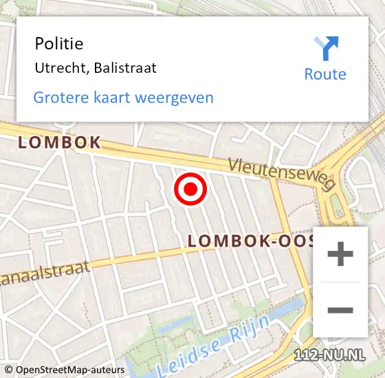 Locatie op kaart van de 112 melding: Politie Utrecht, Balistraat op 28 juli 2021 18:12