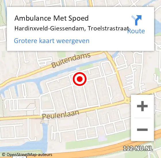 Locatie op kaart van de 112 melding: Ambulance Met Spoed Naar Hardinxveld-Giessendam, Troelstrastraat op 28 juli 2021 18:22