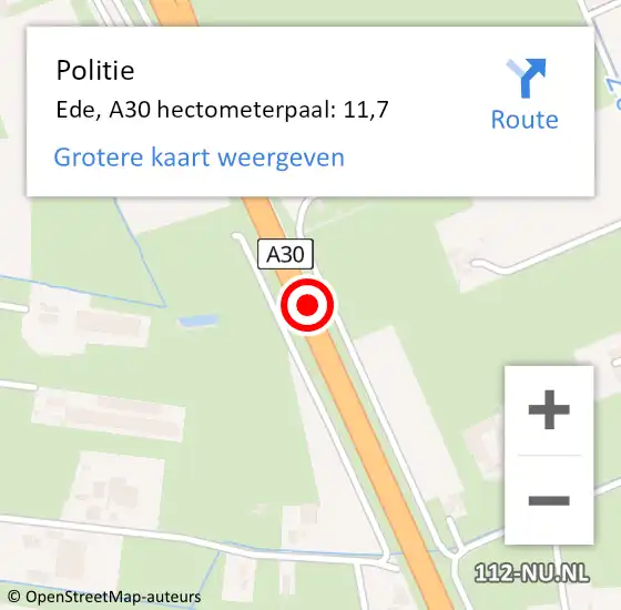 Locatie op kaart van de 112 melding: Politie De Wolden, A30 hectometerpaal: 11,7 op 28 juli 2021 18:24