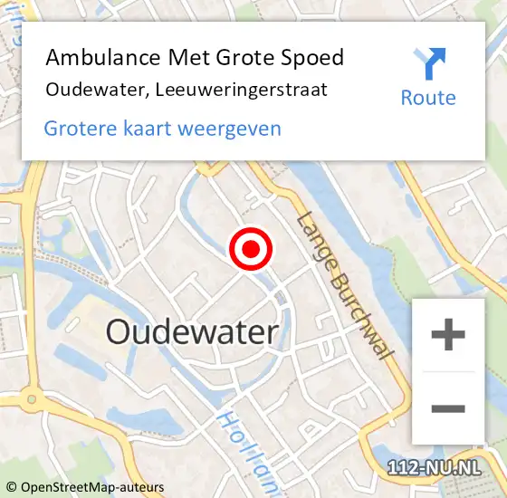 Locatie op kaart van de 112 melding: Ambulance Met Grote Spoed Naar Oudewater, Leeuweringerstraat op 28 juli 2021 19:20