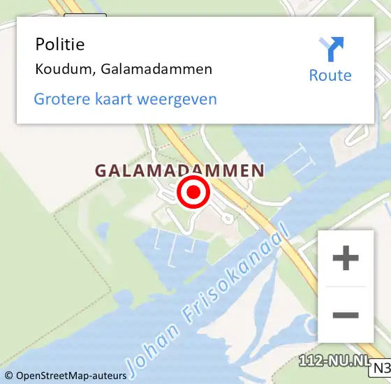 Locatie op kaart van de 112 melding: Politie Koudum, Galamadammen op 28 juli 2021 19:20