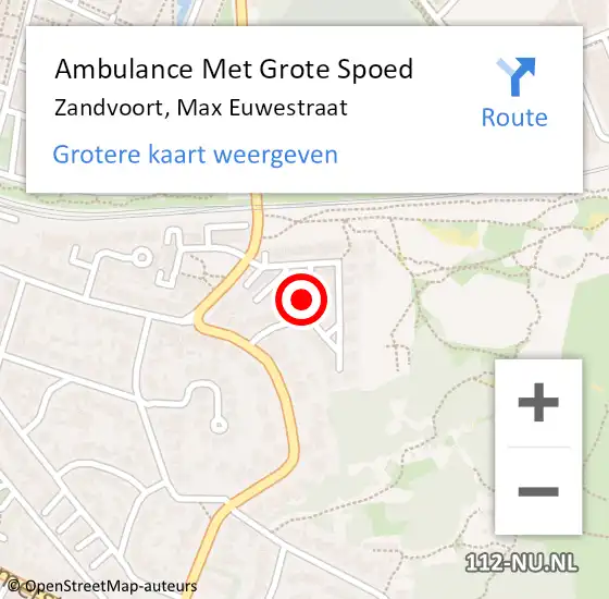 Locatie op kaart van de 112 melding: Ambulance Met Grote Spoed Naar Zandvoort, Max Euwestraat op 28 juli 2021 19:41