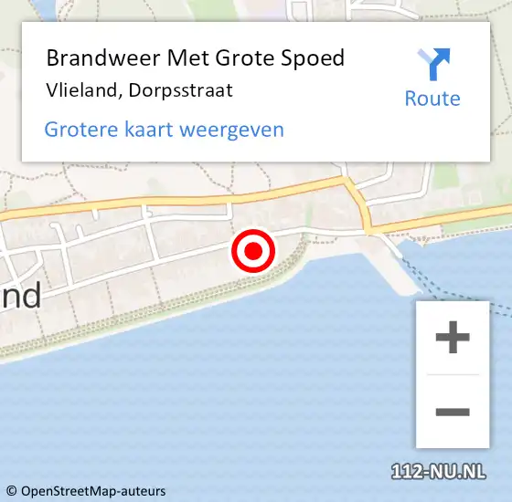 Locatie op kaart van de 112 melding: Brandweer Met Grote Spoed Naar Vlieland, Dorpsstraat op 28 juli 2021 19:48