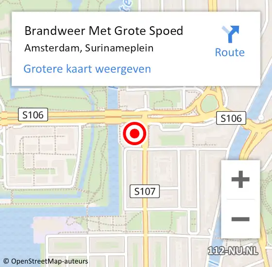 Locatie op kaart van de 112 melding: Brandweer Met Grote Spoed Naar Amsterdam, Surinameplein op 28 juli 2021 20:02