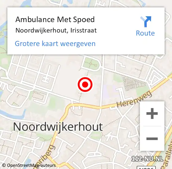 Locatie op kaart van de 112 melding: Ambulance Met Spoed Naar Noordwijkerhout, Irisstraat op 28 juli 2021 20:16