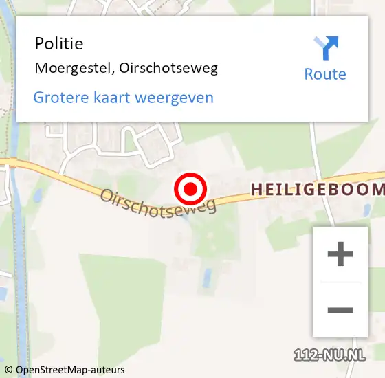 Locatie op kaart van de 112 melding: Politie Moergestel, Oirschotseweg op 28 juli 2021 20:23