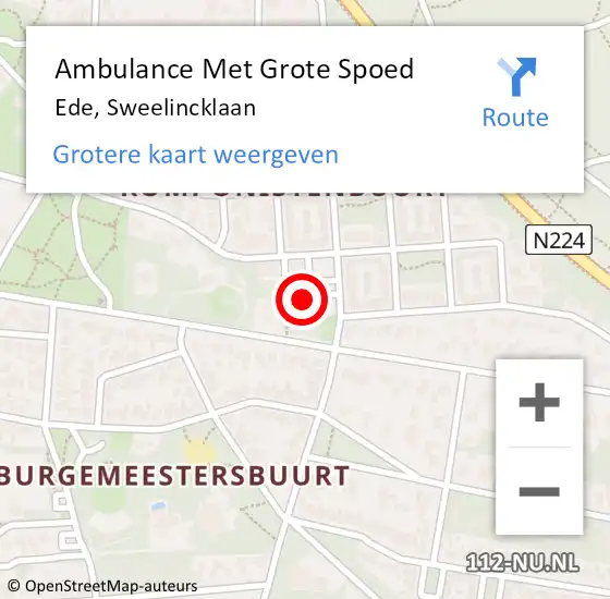 Locatie op kaart van de 112 melding: Ambulance Met Grote Spoed Naar Ede, Sweelincklaan op 28 juli 2021 20:24