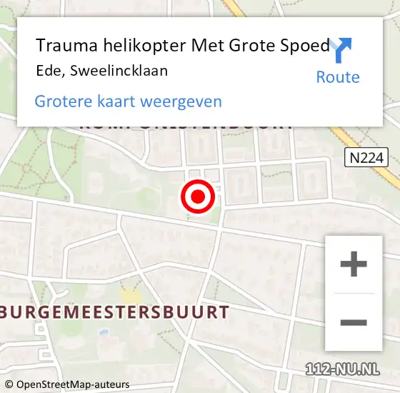 Locatie op kaart van de 112 melding: Trauma helikopter Met Grote Spoed Naar Ede, Sweelincklaan op 28 juli 2021 20:26