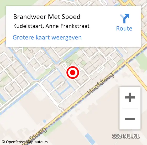 Locatie op kaart van de 112 melding: Brandweer Met Spoed Naar Kudelstaart, Anne Frankstraat op 28 juli 2021 20:40