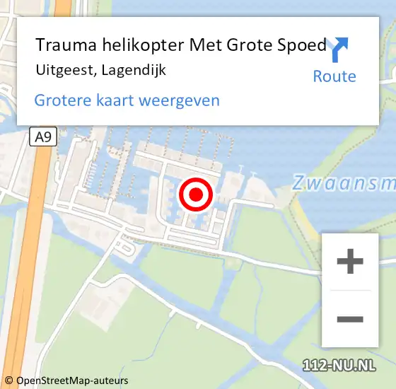 Locatie op kaart van de 112 melding: Trauma helikopter Met Grote Spoed Naar Uitgeest, Lagendijk op 28 juli 2021 20:45