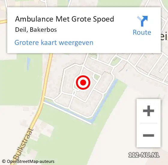 Locatie op kaart van de 112 melding: Ambulance Met Grote Spoed Naar Deil, Bakerbos op 28 juli 2021 20:53