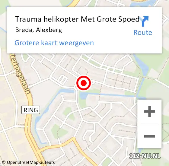 Locatie op kaart van de 112 melding: Trauma helikopter Met Grote Spoed Naar Breda, Alexberg op 28 juli 2021 21:22