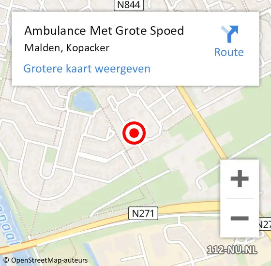 Locatie op kaart van de 112 melding: Ambulance Met Grote Spoed Naar Malden, Kopacker op 28 juli 2021 21:32