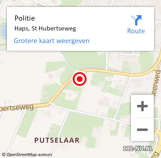 Locatie op kaart van de 112 melding: Politie Haps, St Hubertseweg op 28 juli 2021 21:37