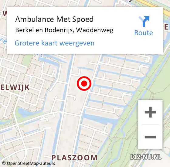 Locatie op kaart van de 112 melding: Ambulance Met Spoed Naar Berkel en Rodenrijs, Waddenweg op 28 juli 2021 21:57