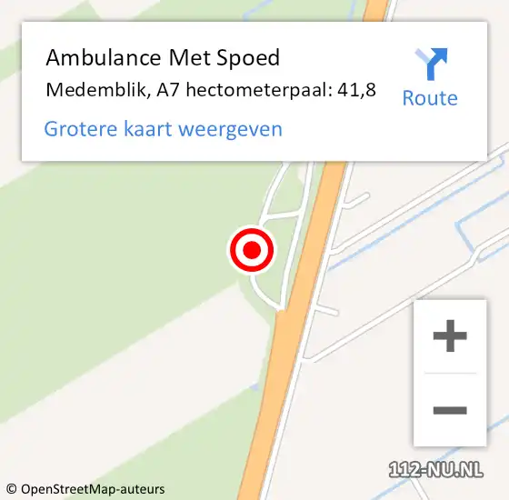 Locatie op kaart van de 112 melding: Ambulance Met Spoed Naar Medemblik, A7 hectometerpaal: 41,8 op 28 juli 2021 22:00