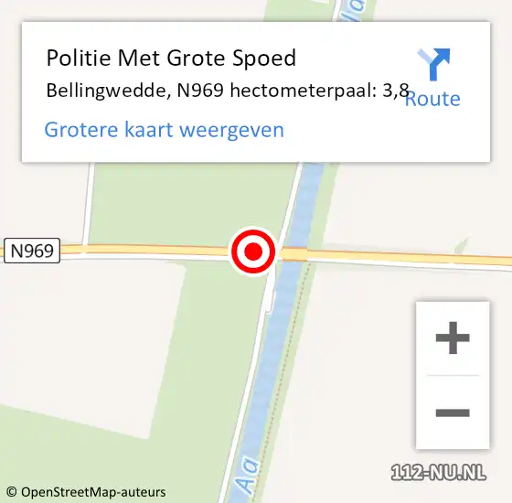 Locatie op kaart van de 112 melding: Politie Met Grote Spoed Naar Bellingwedde, N969 hectometerpaal: 3,8 op 28 juli 2021 22:11
