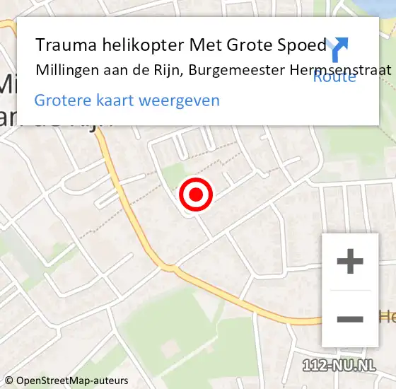 Locatie op kaart van de 112 melding: Trauma helikopter Met Grote Spoed Naar Millingen aan de Rijn, Burgemeester Hermsenstraat op 28 juli 2021 22:38