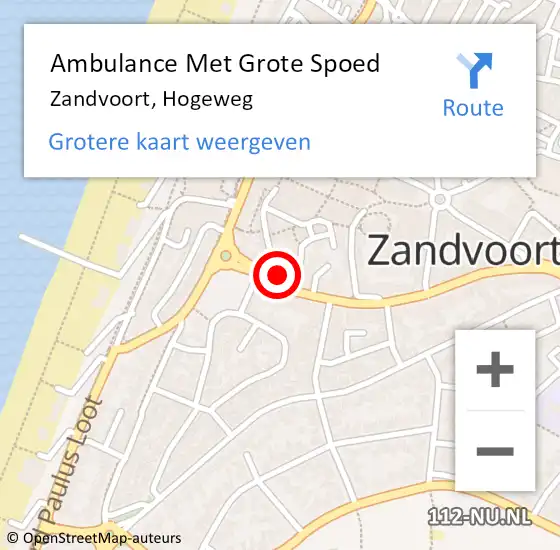 Locatie op kaart van de 112 melding: Ambulance Met Grote Spoed Naar Zandvoort, Hogeweg op 28 juli 2021 23:03