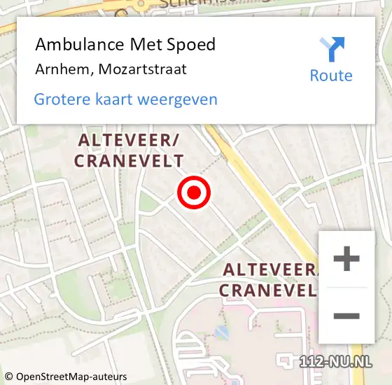 Locatie op kaart van de 112 melding: Ambulance Met Spoed Naar Arnhem, Mozartstraat op 28 juli 2021 23:45