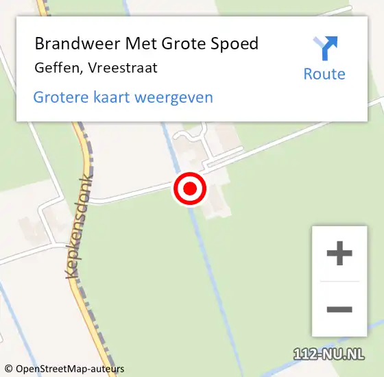 Locatie op kaart van de 112 melding: Brandweer Met Grote Spoed Naar Geffen, Vreestraat op 29 juli 2021 00:19