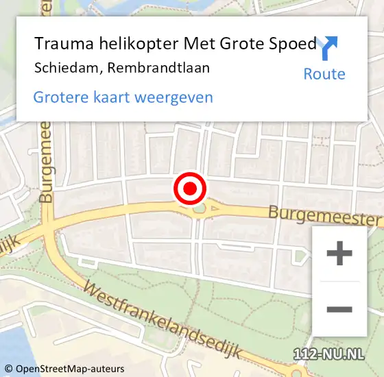 Locatie op kaart van de 112 melding: Trauma helikopter Met Grote Spoed Naar Schiedam, Rembrandtlaan op 29 juli 2021 01:15