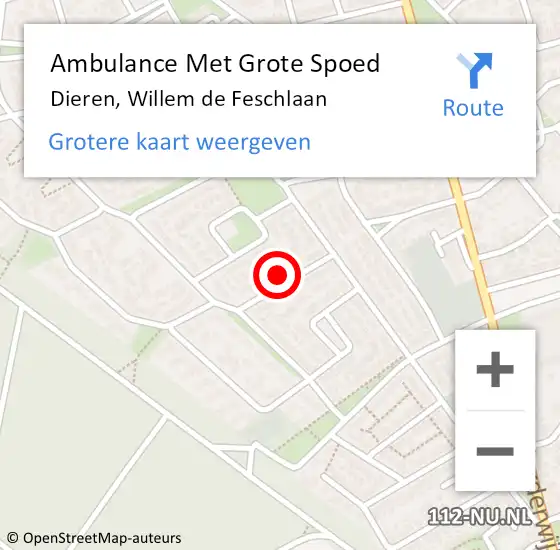 Locatie op kaart van de 112 melding: Ambulance Met Grote Spoed Naar Dieren, Willem de Feschlaan op 29 juli 2021 02:38