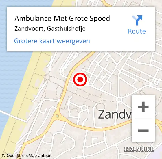 Locatie op kaart van de 112 melding: Ambulance Met Grote Spoed Naar Zandvoort, Gasthuishofje op 29 juli 2021 03:07