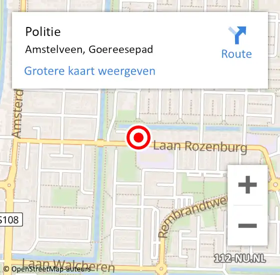 Locatie op kaart van de 112 melding: Politie Amstelveen, Goereesepad op 18 juni 2014 08:24