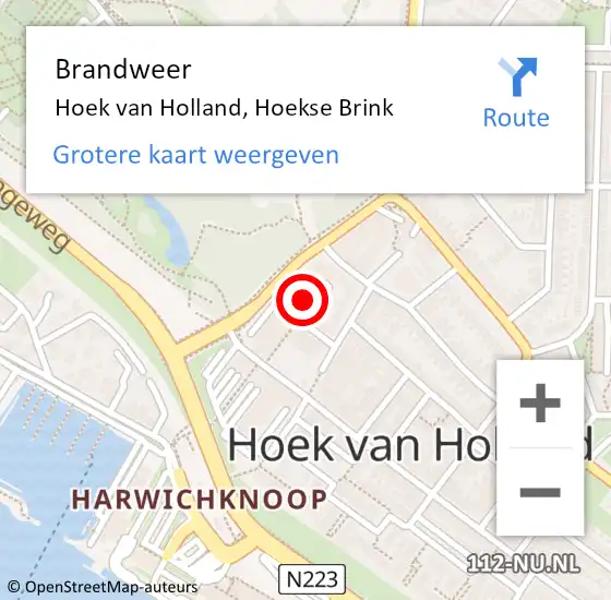 Locatie op kaart van de 112 melding: Brandweer Hoek van Holland, Hoekse Brink op 29 juli 2021 05:13