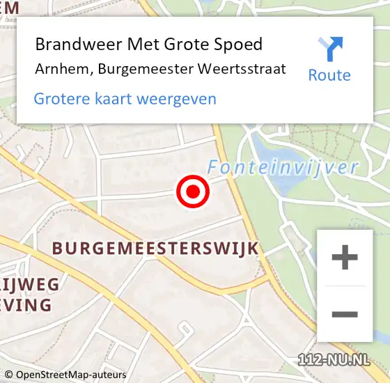 Locatie op kaart van de 112 melding: Brandweer Met Grote Spoed Naar Arnhem, Burgemeester Weertsstraat op 29 juli 2021 05:41