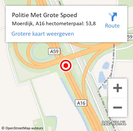 Locatie op kaart van de 112 melding: Politie Met Grote Spoed Naar Moerdijk, A16 hectometerpaal: 53,8 op 29 juli 2021 05:48