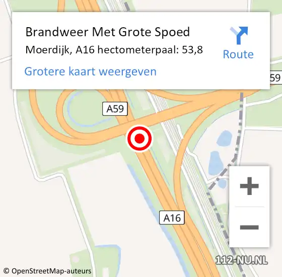 Locatie op kaart van de 112 melding: Brandweer Met Grote Spoed Naar Moerdijk, A16 hectometerpaal: 53,8 op 29 juli 2021 05:56